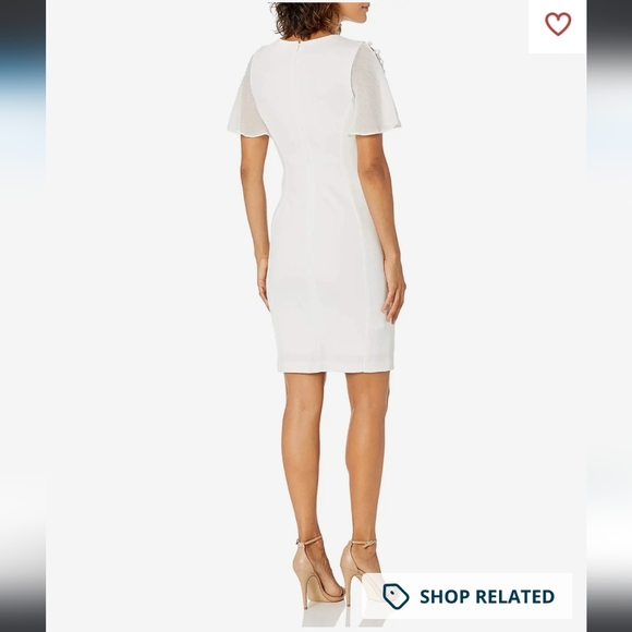 Calvin Klein White/Ivory Sheath Dress Button Flowy Sleeve ♥ - Picture 2 of 5